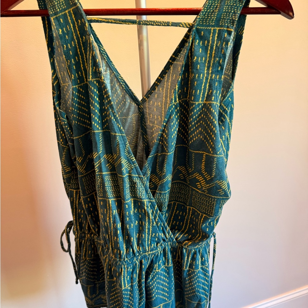 Teal and Yellow Patterned Sleeveless Top